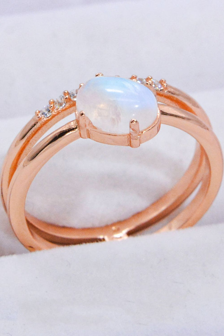 Natural Moonstone and Zircon Double-Layered Ring - Ruby's Fashion