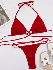 Halter Neck Crisscross Ribbed Bikini Set - Ruby's Fashion