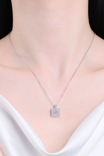 1 Carat Moissanite Square Pendant Chain Necklace - Ruby's Fashion