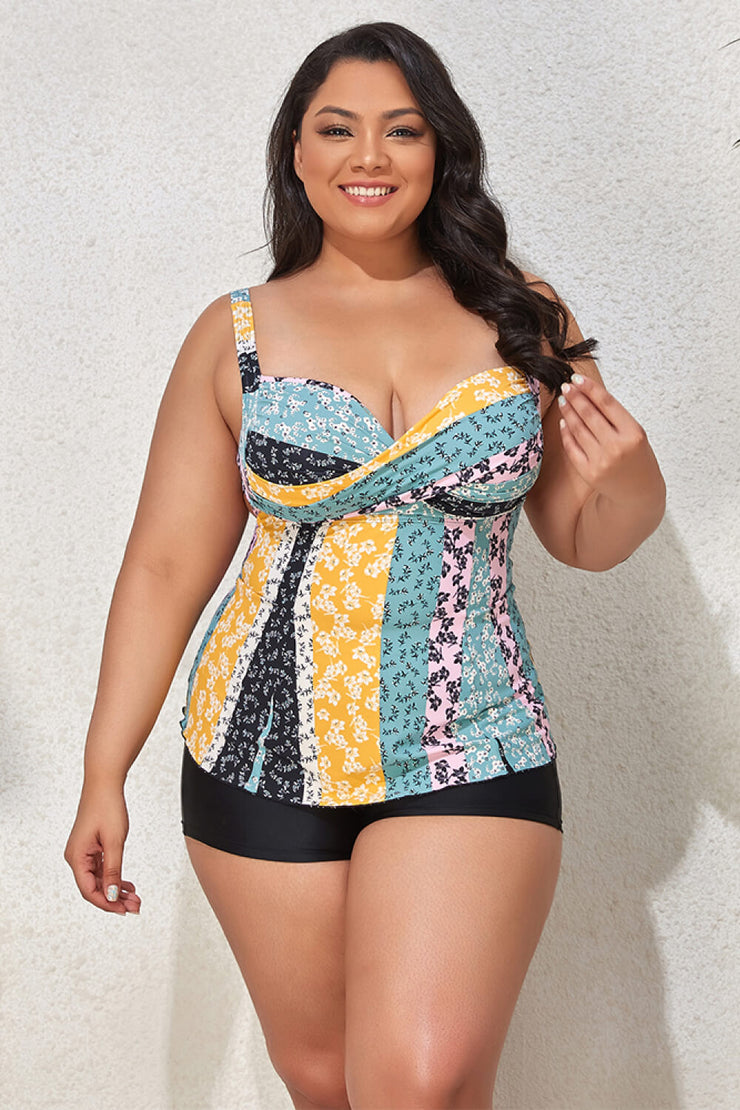 Plus Size Printed Crisscross Cutout Two-Piece Swim Set - Ruby's Fashion