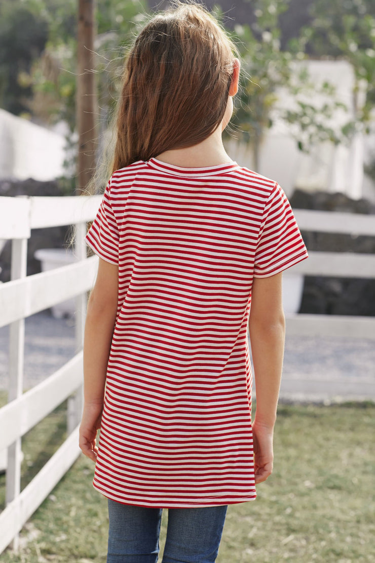 Girls Striped Round Neck Twisted Tee Shirt - Ruby's Fashion