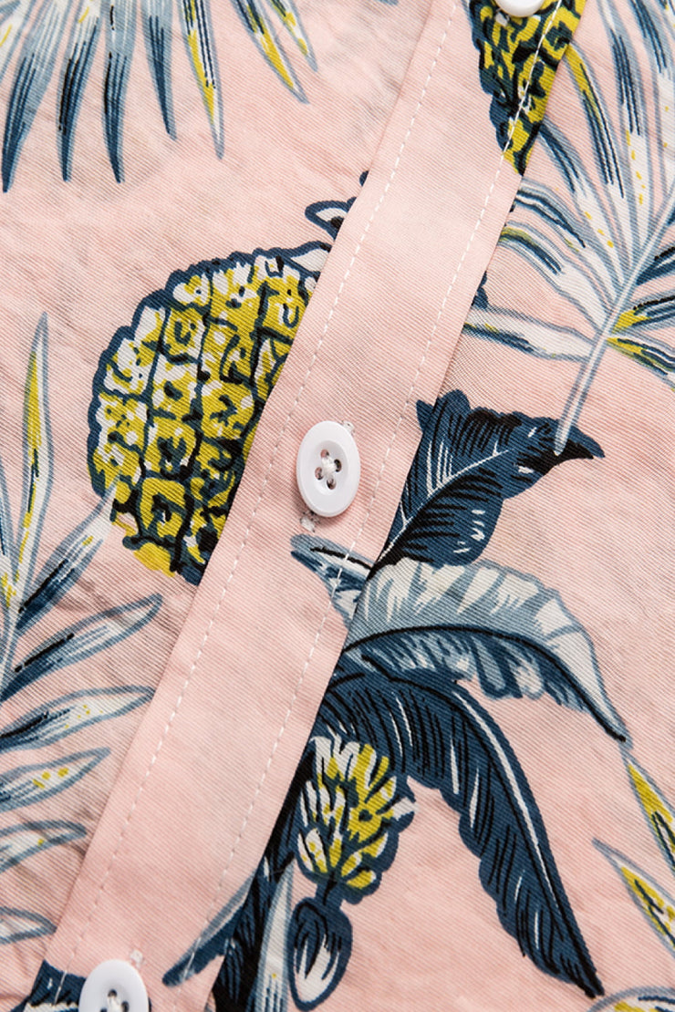 Tropical Pattern Button-Up Collared Beach Shirt