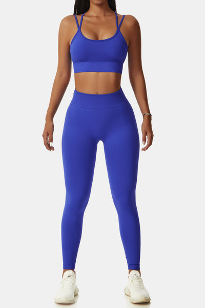 Double-Strap Sports Bra and Leggings Set - Ruby's Fashion