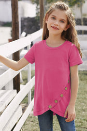 Girls Buttoned Tulip Hem T-Shirt - Ruby's Fashion