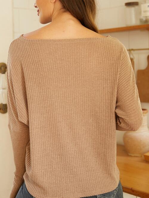 Ribbed Round Neck Long Sleeve Knit Top