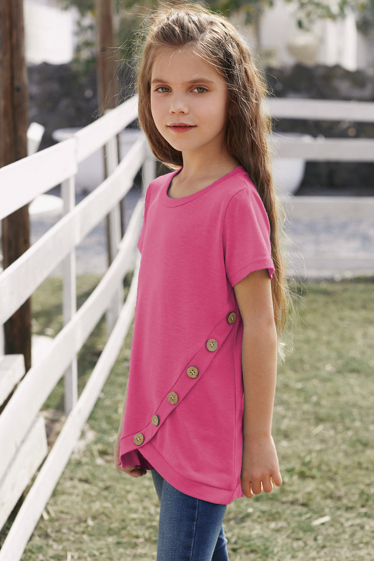 Girls Buttoned Tulip Hem T-Shirt - Ruby's Fashion