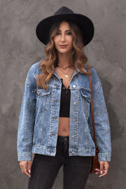 Studded Button Down Denim Jacket - Ruby's Fashion