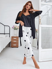 Cami, Robe, and Printed Pants Pajama Set