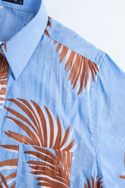 Tropical Pattern Button-Up Collared Beach Shirt