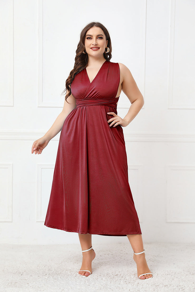 Plus Size Tied Surplice Sleeveless Midi Dress