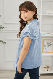 Girls Swiss Dot Smocked Flutter Sleeve Blouse - Ruby's Fashion