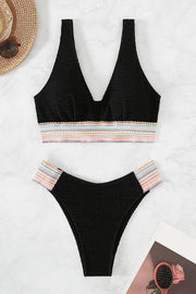 Contrast Textured High Cut Swim Set - Ruby's Fashion