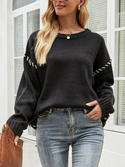 Contrast Round Neck Drop Shoulder Knit Top