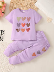 Girls Heart Print T-Shirt and Joggers Set - Ruby's Fashion