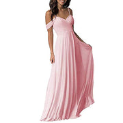 Women's Off Shoulder Chiffon A-line Pleated Bridesmaid Dress - Ruby's Fashion