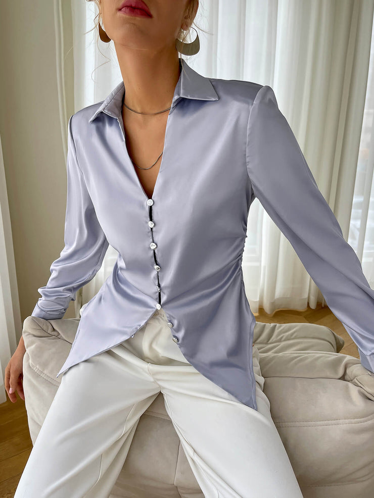 Satin Button Down Shirt - Ruby's Fashion