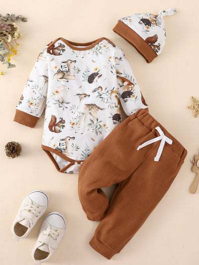 Baby Printed Bodysuit and Waffle-Knit Joggers Set - Ruby's Fashion