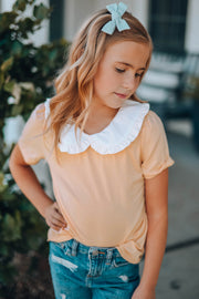 Girls Contrast Peter Pan Collar Short Sleeve Top - Ruby's Fashion