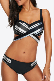 Striped Crisscross Tie-Back Bikini Set - Ruby's Fashion