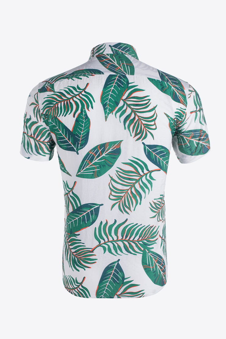 Tropical Pattern Button-Up Collared Beach Shirt