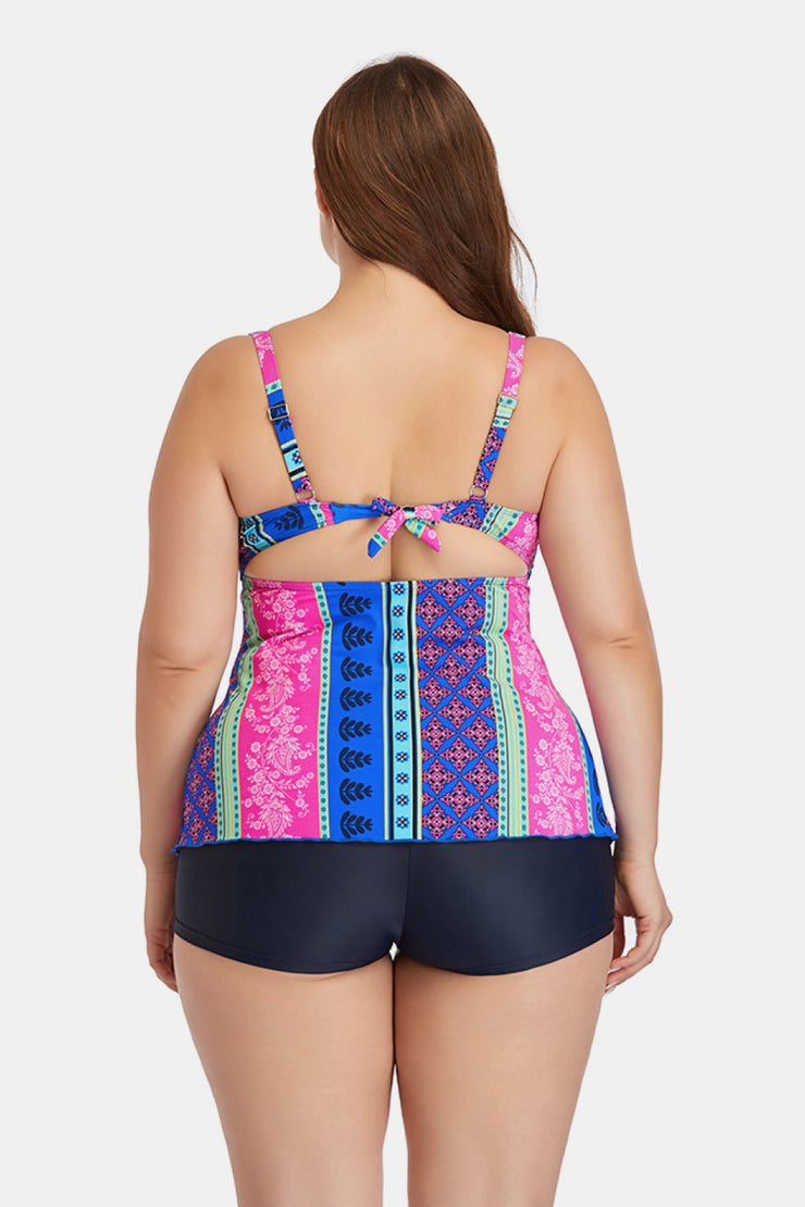 Plus Size Printed Crisscross Cutout Two-Piece Swim Set - Ruby's Fashion