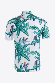 Tropical Pattern Button-Up Collared Beach Shirt