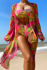 Botanical Print Tube Top, Swim Bottoms, and Cover Up Set - Ruby's Fashion