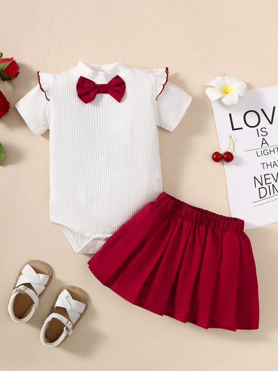 Baby Girl Ribbed Bodysuit and Pleated Skirt Set - Ruby's Fashion