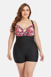Plus Size Two-Tone One-Piece Swimsuit - Ruby's Fashion