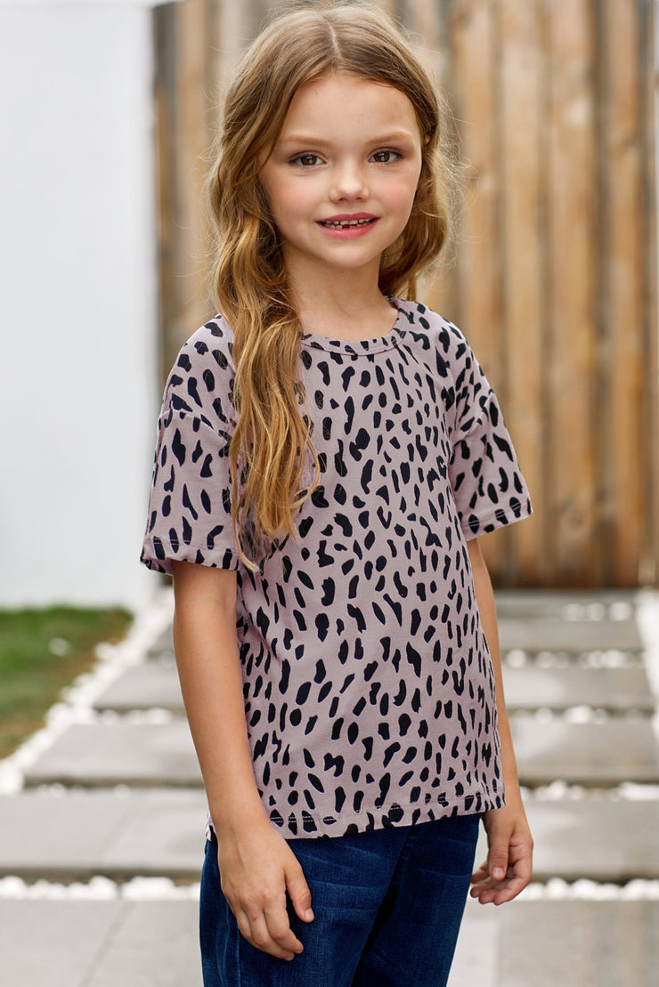 Girls Leopard Dropped Shoulder Tee - Ruby's Fashion