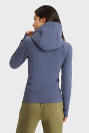 Zip Up Seam Detail Hooded Sports Jacket - Ruby's Fashion