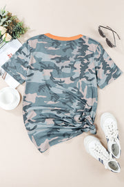 Camouflage Two-Tone V-Neck Tee - Ruby's Fashion