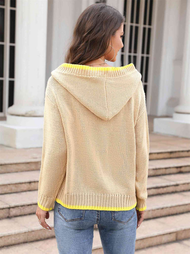 Ribbed Dropped Shoulder Hooded Sweater