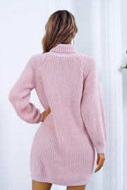 Buttoned Turtleneck Long Sleeve Sweater Dress