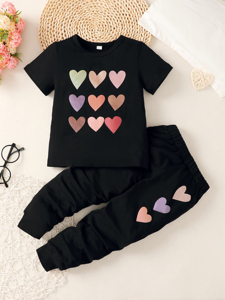 Girls Heart Print T-Shirt and Joggers Set - Ruby's Fashion