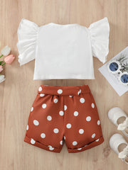 Girls Graphic Butterfly Sleeve Top and Polka Dot Shorts Set - Ruby's Fashion