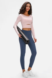 Long Sleeve Cropped Top With Sports Strap - Ruby's Fashion