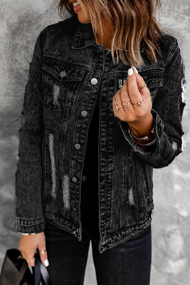 Acid Wash Distressed Denim Jacket - Ruby's Fashion