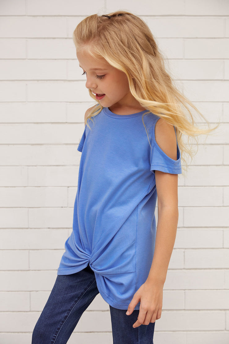 Girls Cold-Shoulder Twist Front T-Shirt - Ruby's Fashion