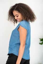 SHOPIRISBASIC Getting To Know You Tie-Front Denim Top - Ruby's Fashion