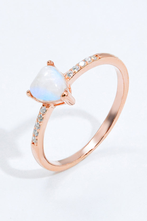 Natural Moonstone Heart 18K Rose Gold-Plated Ring - Ruby's Fashion