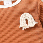 Baby Contrast Trim Waffle-Knit Long Sleeve Bodysuit - Ruby's Fashion