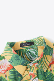 Tropical Pattern Button-Up Collared Beach Shirt