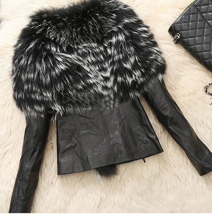 Faux Fur Slim Fit PU Leather  Fluffy coat - Ruby's Fashion