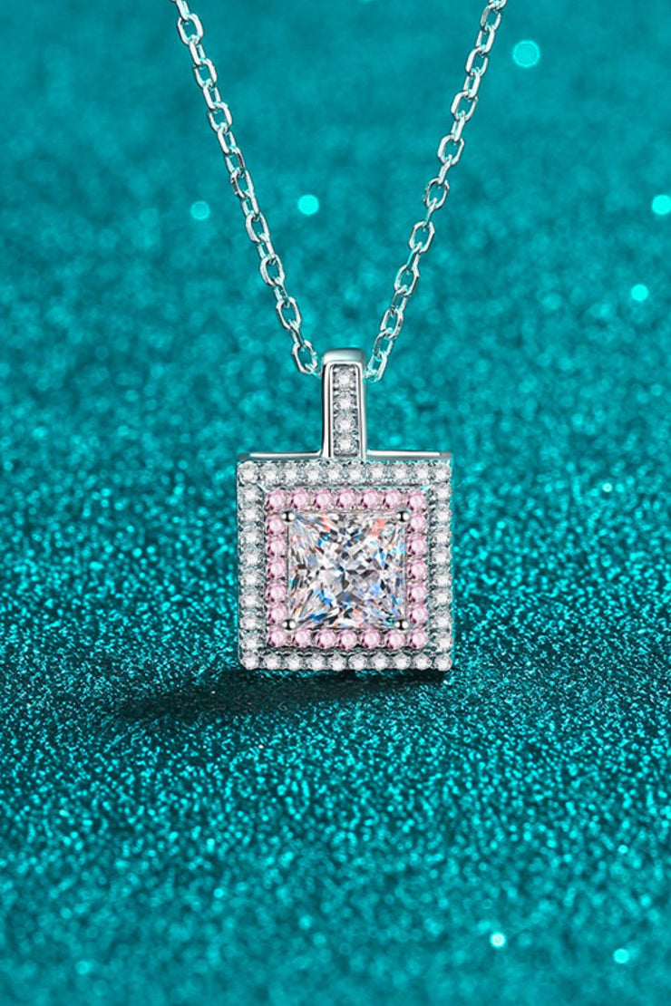 1 Carat Moissanite Square Pendant Chain Necklace - Ruby's Fashion