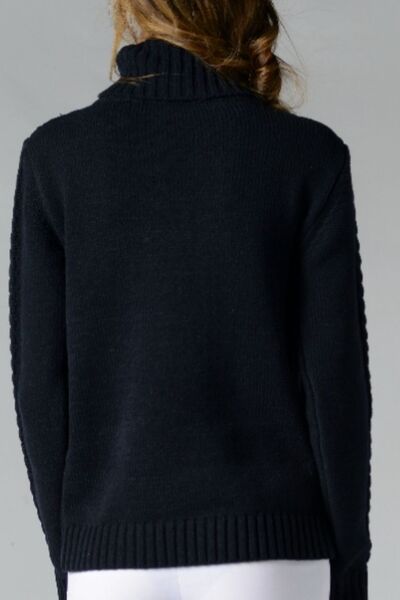 Cable-Knit Turtleneck Long Sleeve Sweater