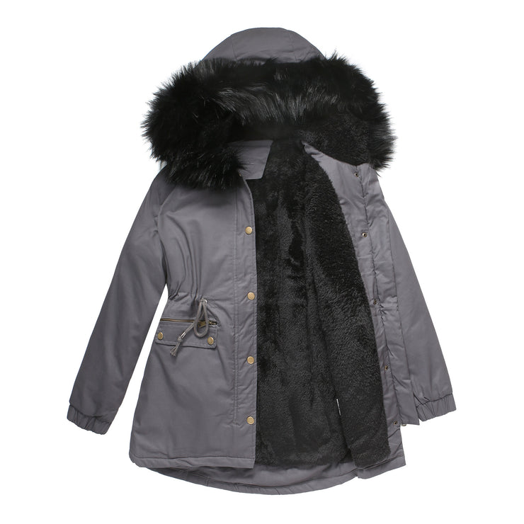 Hooded Warm Jacket With Fur Collar Loose Cotton - Ruby's Fashion