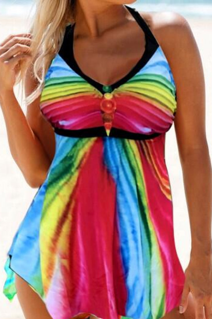 Multicolored Halter Neck Two-Piece Swimsuit - Ruby's Fashion