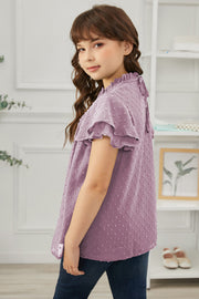 Girls Swiss Dot Smocked Flutter Sleeve Blouse - Ruby's Fashion