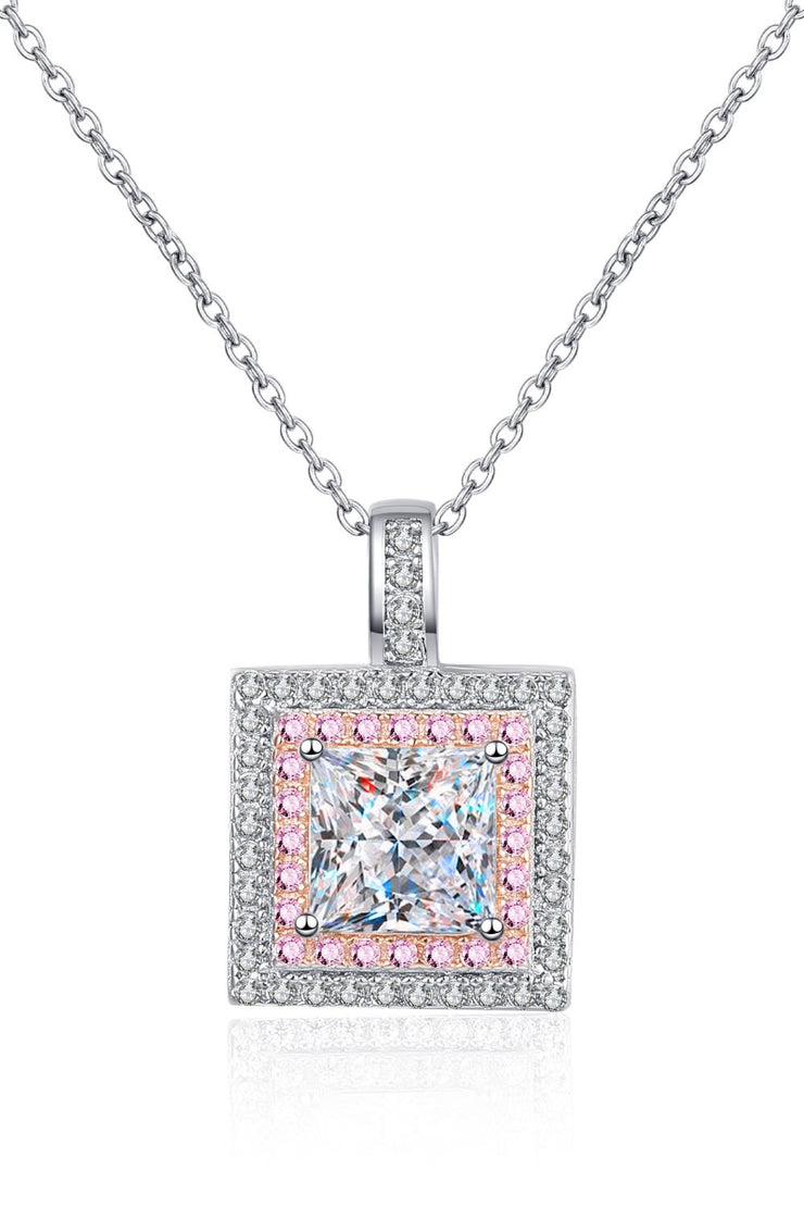 1 Carat Moissanite Square Pendant Chain Necklace - Ruby's Fashion